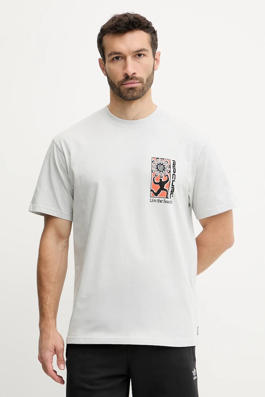Bavlnené tričko Rip Curl pánske, šedá farba, s potlačou, 0OBMTE