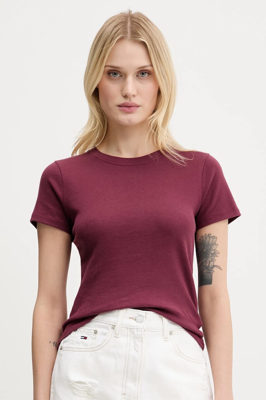 Bavlnené tričko Hollister Co. dámske, bordová farba, KI339-5062