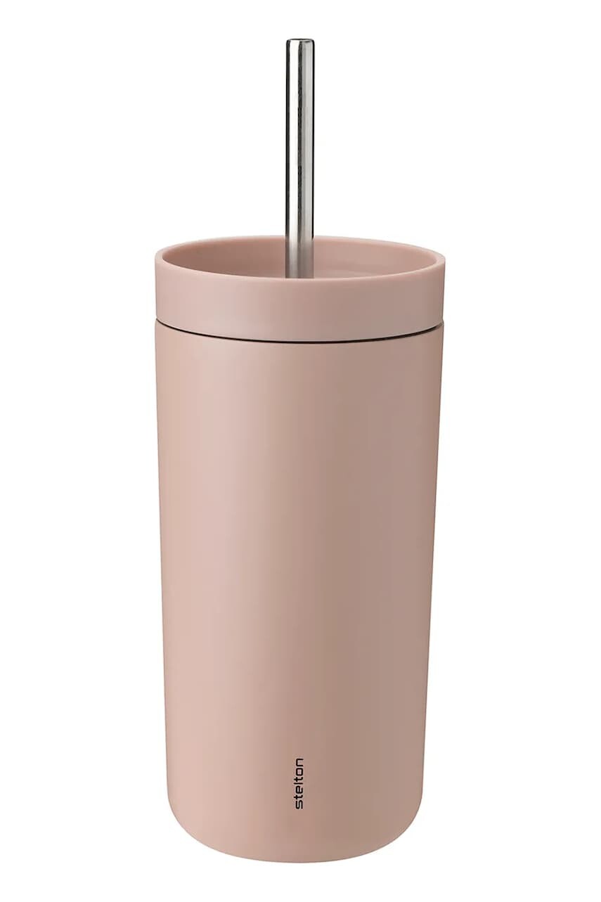 Termohrnček so slamkou Stelton To Go Sip 400 ml ružová farba