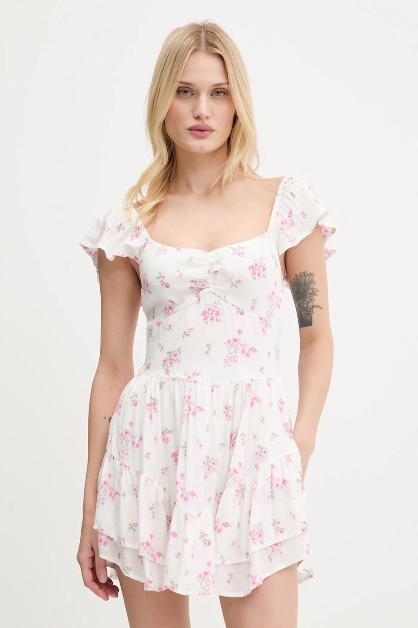 Šaty Hollister Co. biela farba, mini, áčkový strih, KI359-5241