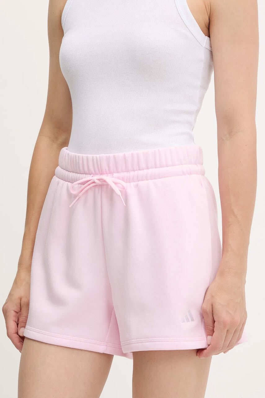 Šortky adidas Feel Cozy ružová farba, jednofarebná, vysoký pás, JI6070