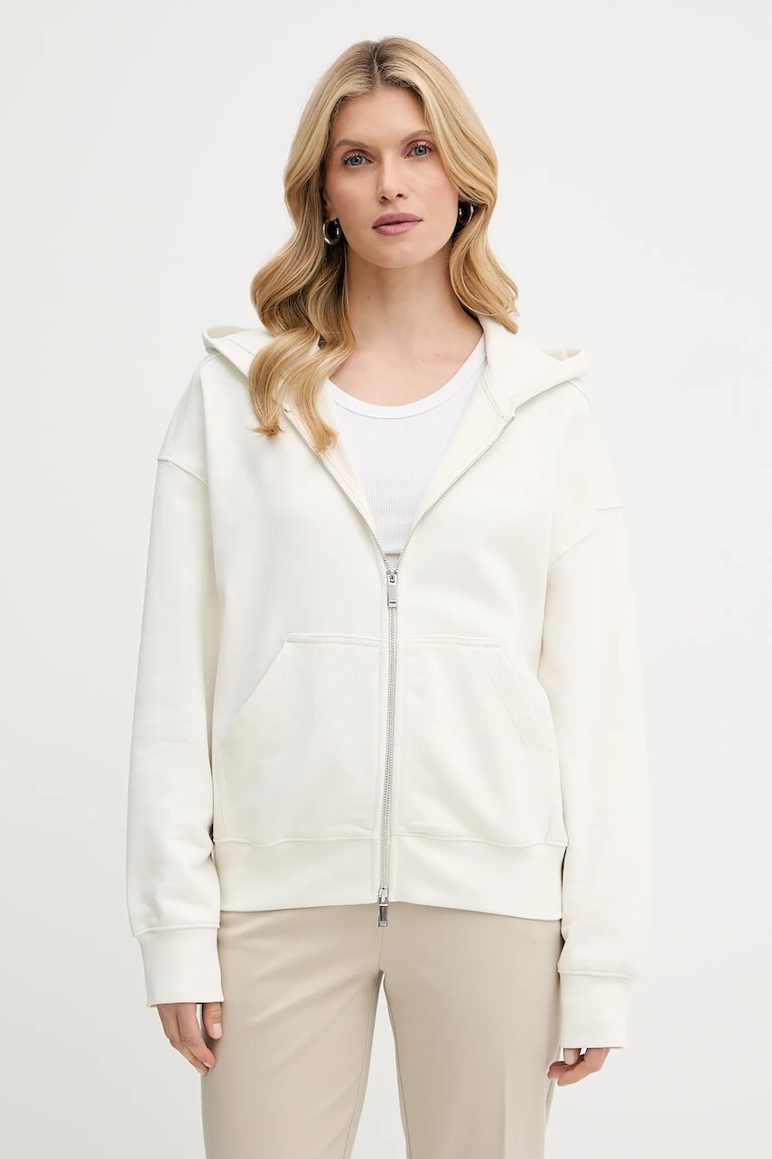 Bavlnená mikina Calvin Klein béžová farba, s kapucňou, jednofarebná, LV044C211G