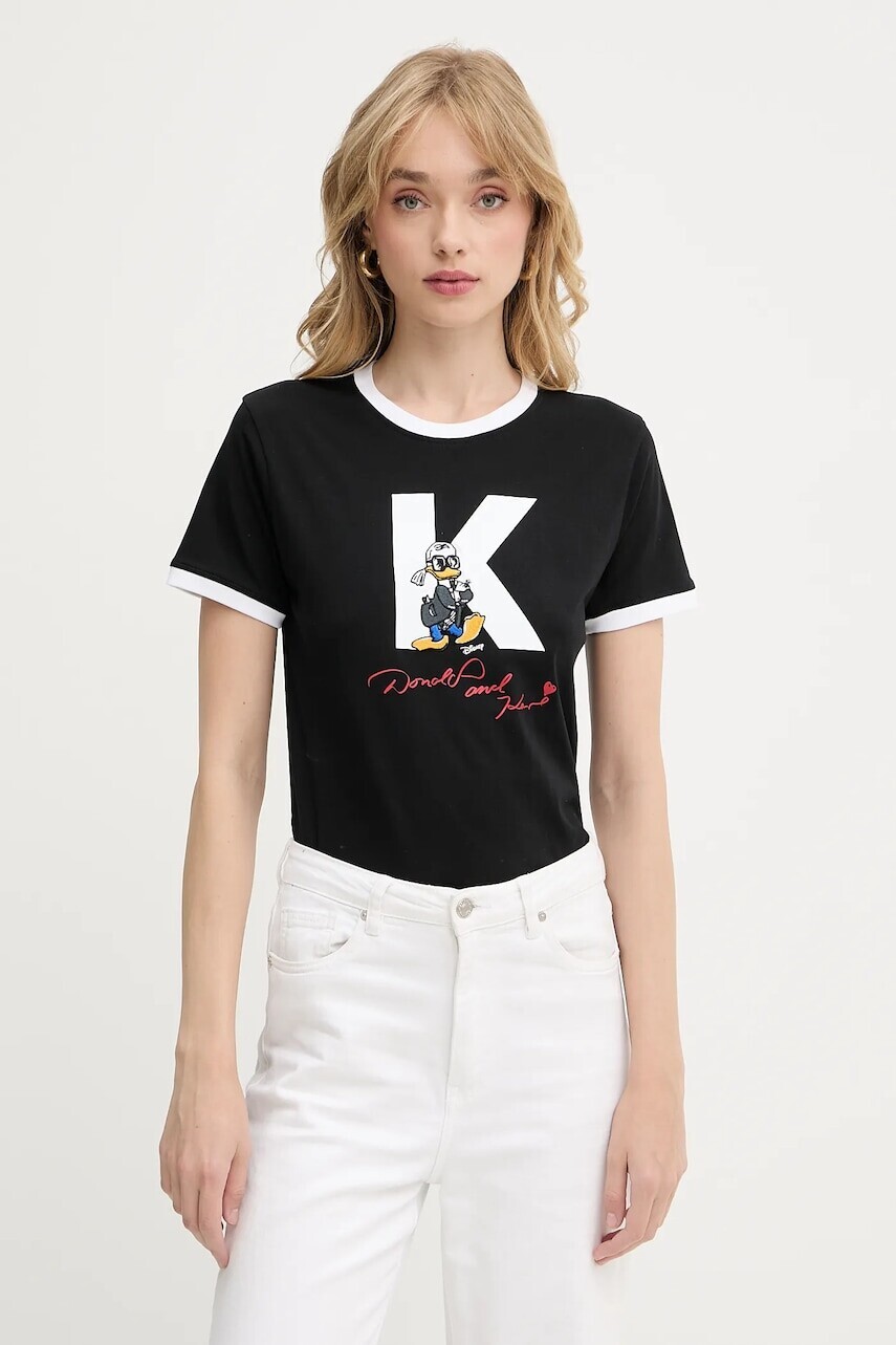 Bavlnené tričko Karl Lagerfeld KL X DISNEY dámske, čierna farba, A3W17089