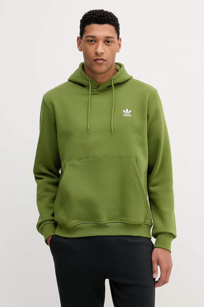 Mikina adidas Originals Essentials zelená farba, s kapucňou, s nášivkou, JW1067