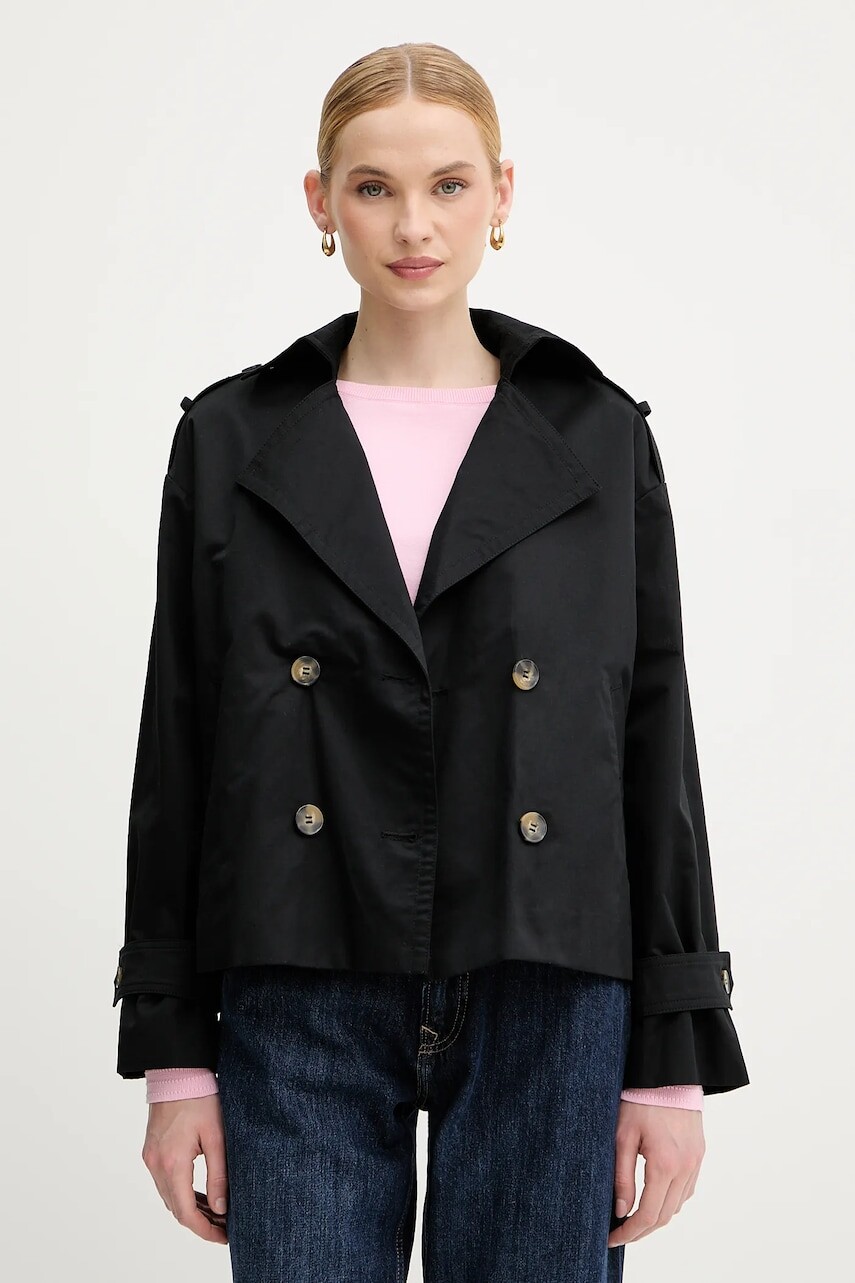 Bavlnená bunda Sisley čierna farba, prechodná, oversize, 227YLN05Q
