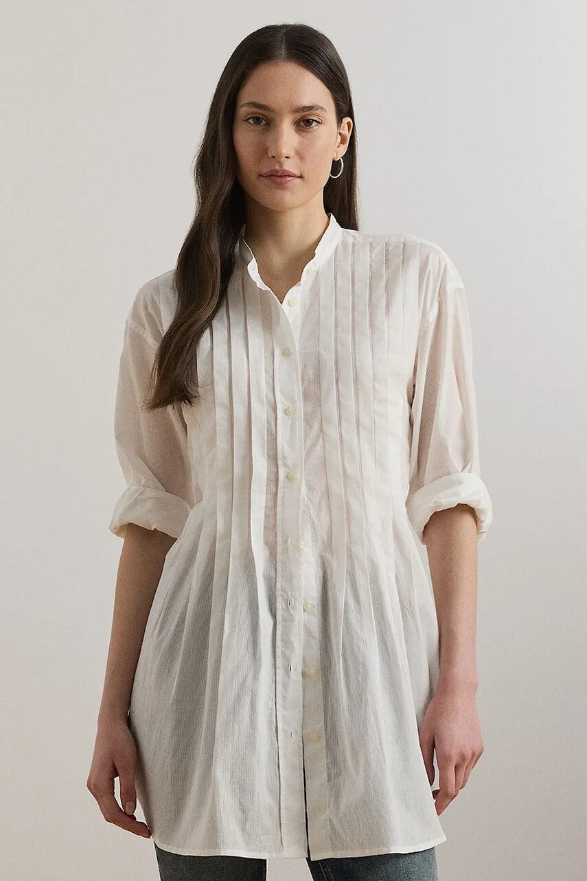 Bavlnená košeľa Lauren Ralph Lauren biela farba, voľný strih, s klasickým golierom, 200970935