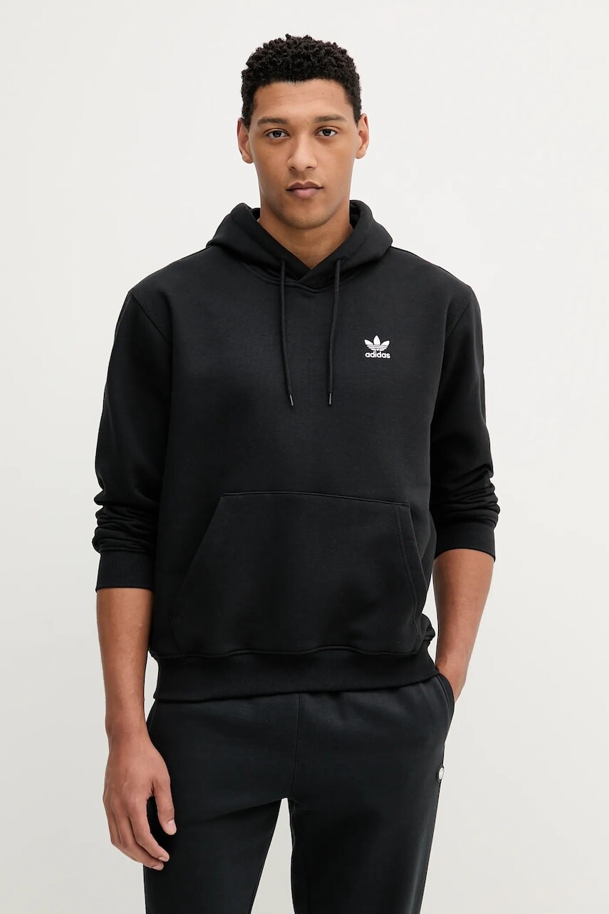 Mikina adidas Originals Essential čierna farba, s kapucňou, jednofarebná, JV6056