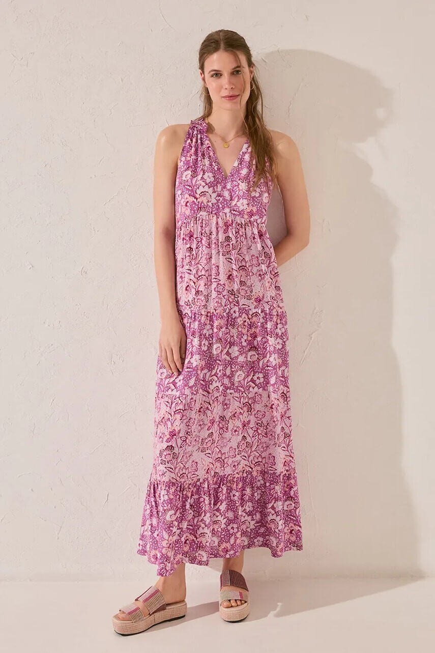 Šaty women'secret fialová farba, maxi, rovný strih, 4479835