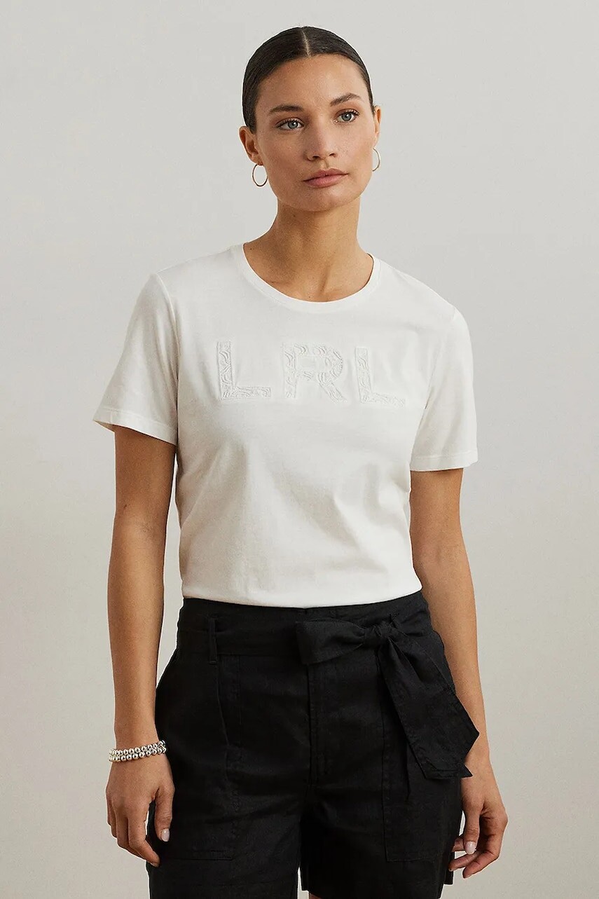 Bavlnené tričko Lauren Ralph Lauren dámske, biela farba, 200971071