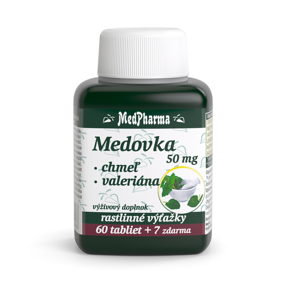MEDPHARMA Medovka, chmeľ, valeriána 67 tabliet, poškodený obal