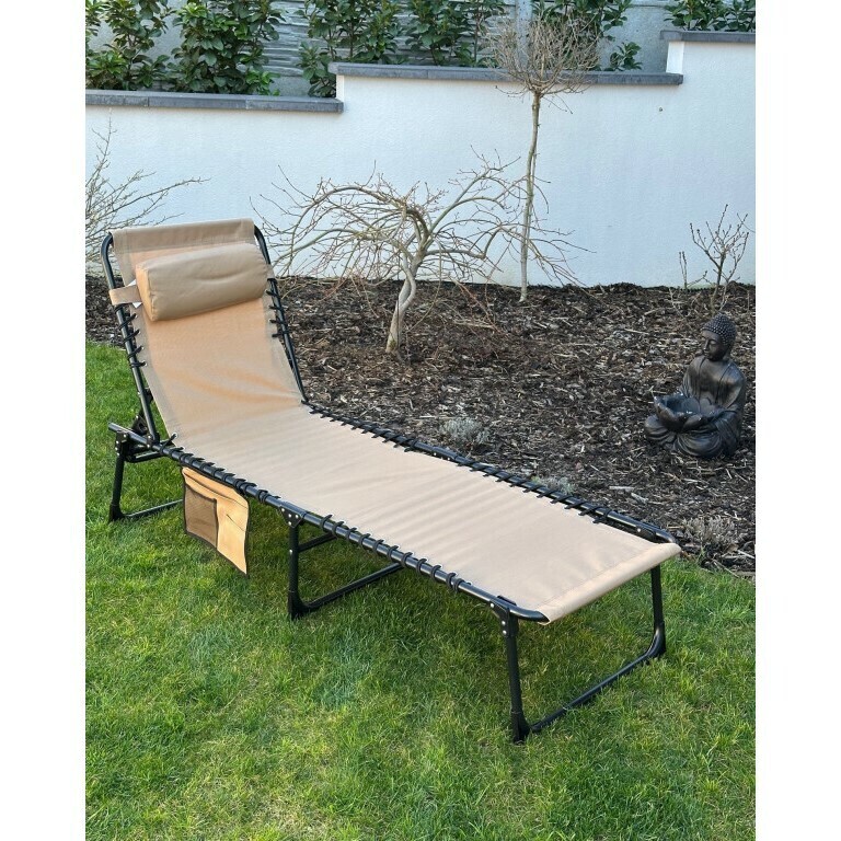 Aldotrade Záhradné skladacie lehátko s taškou190x58x30 cm, krémové
