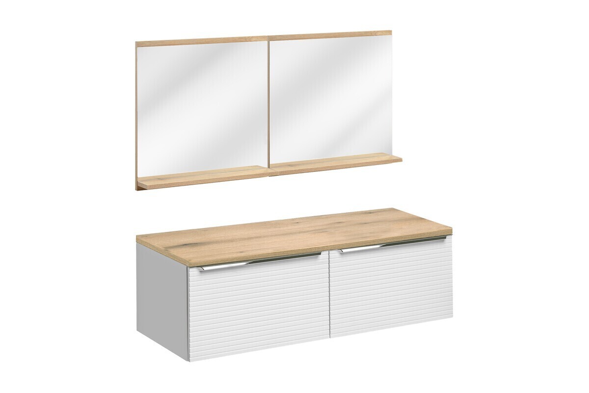 Koupelnová sestava Leonardo se skříňkou a zrcadlem 120 cm bílá/dub evoke