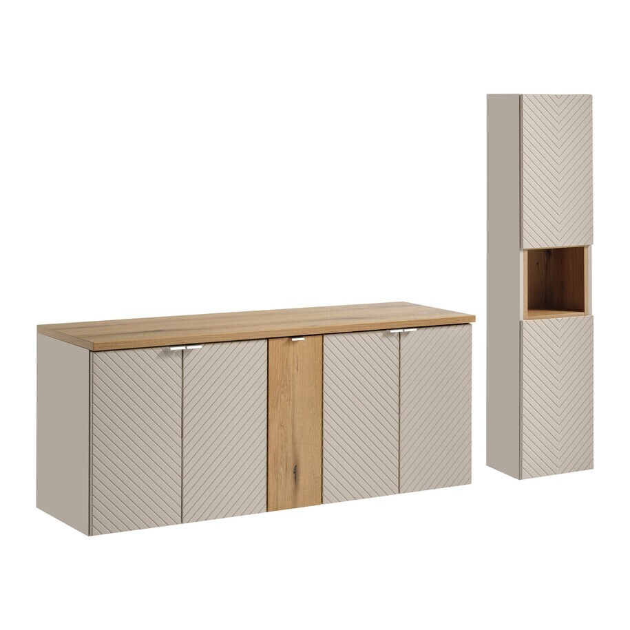 Koupelnová sestava Viva Cashmere s deskou a skříňkami 140 cm kašmír/dub coast evoke