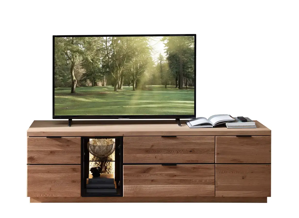 TV stolek Napoli 31 s LED osvětlením 200 cm z masivu dub Bianco