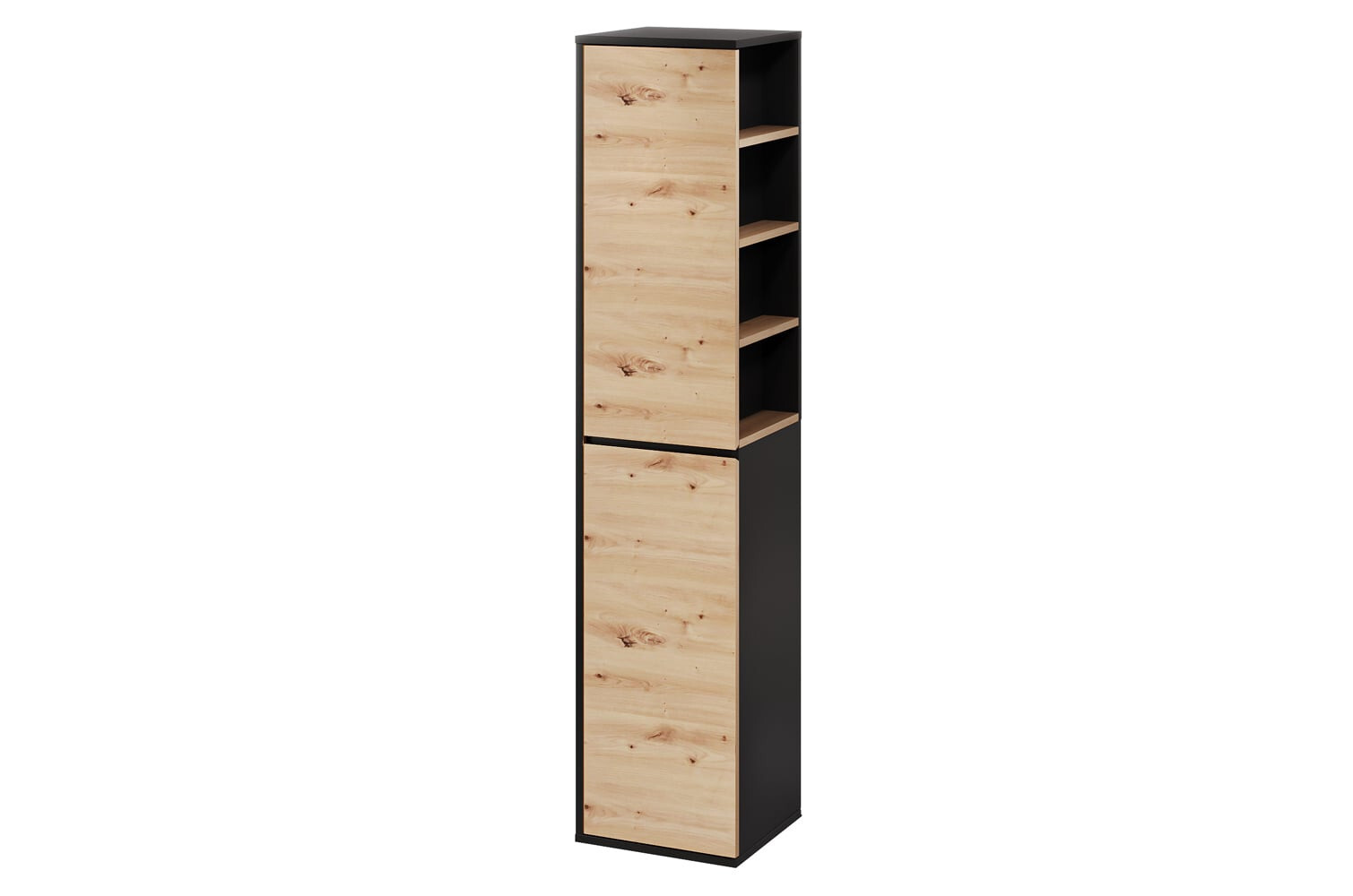 Vysoká koupelnová skříňka Mossa 70 35 cm levá dub Artisan/černá