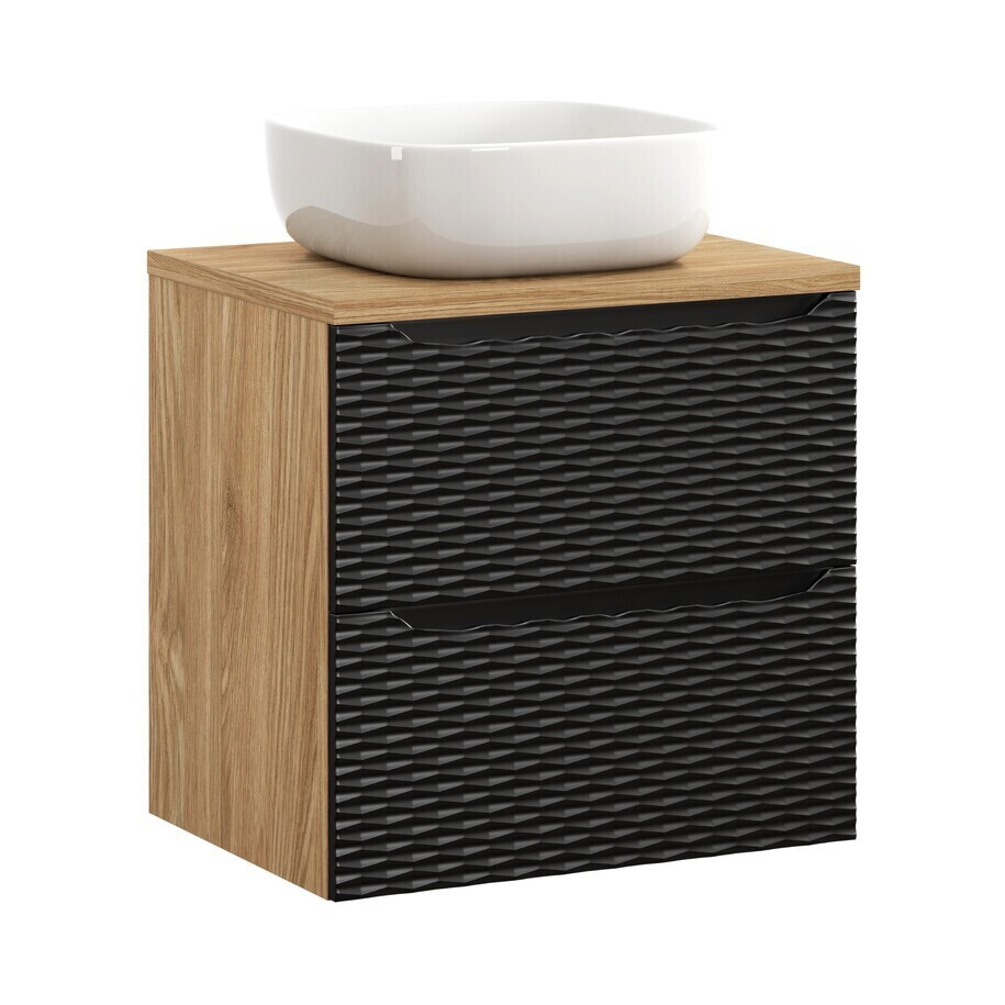 Závěsná skříňka Ocean s deskou a umyvadlem 60 cm černá/dub olejovaný