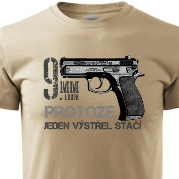 Tričko Striker 9MM Luger ČZ 75 Compact - béžové, M