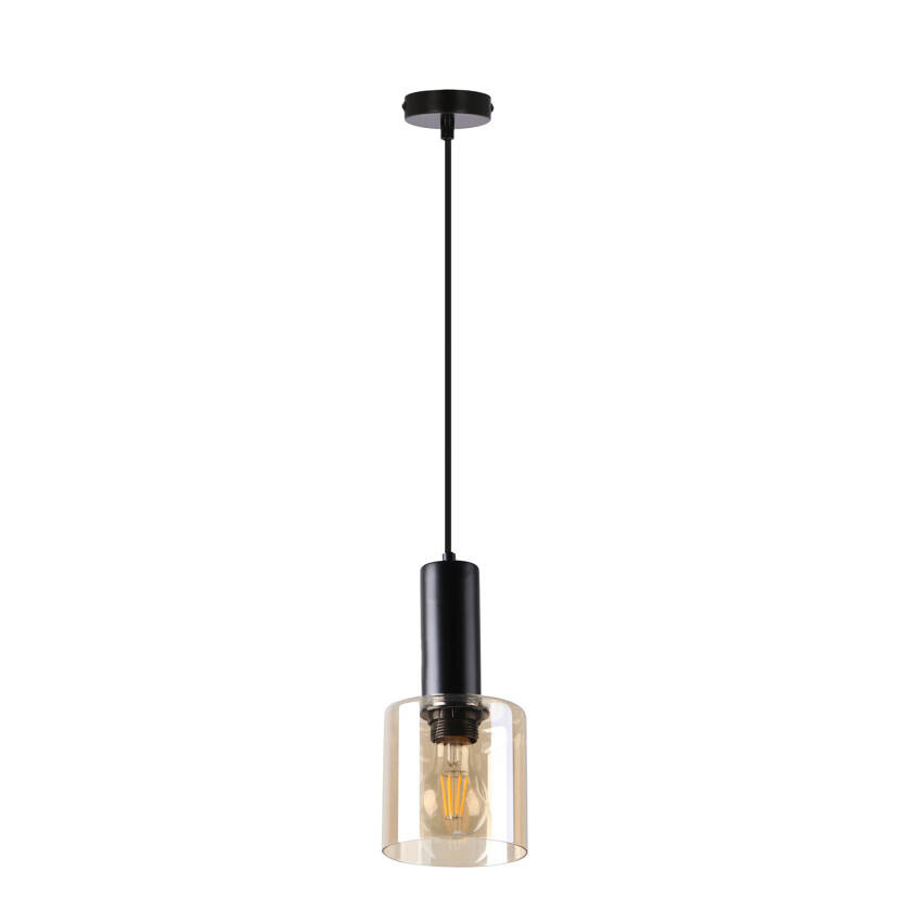 Závesná lampa Isar čierna 1x40 E27 jantárové tienidlo