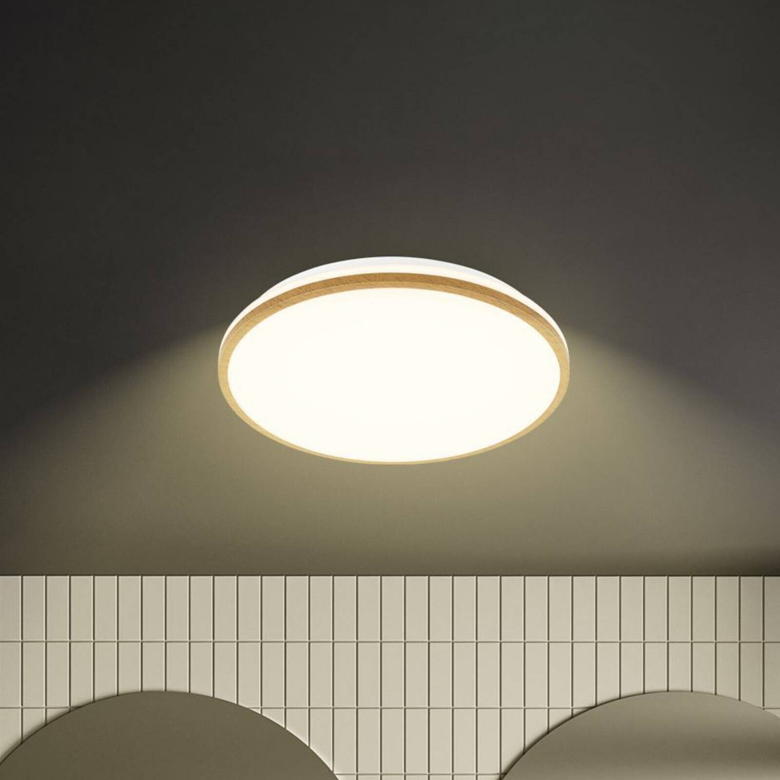 Stropné LED svetlo Acorus, Ø 33 cm, biela/farba dreva, IP44