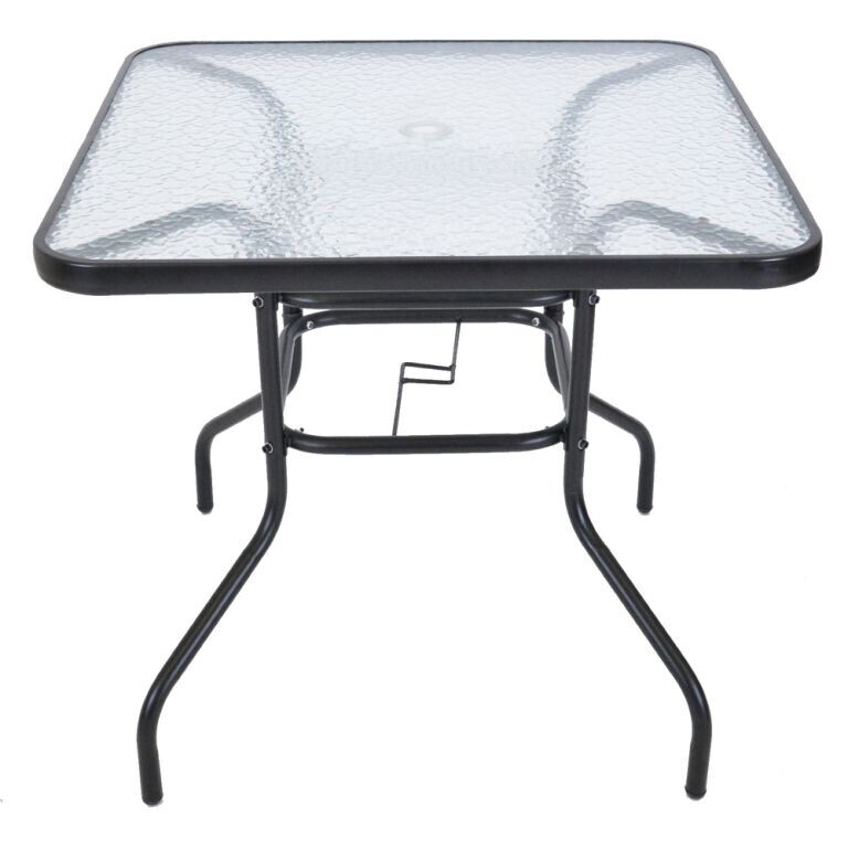 Záhradný stôl ZWMT, 80 x 80 cm, kov so sklenenou doskou