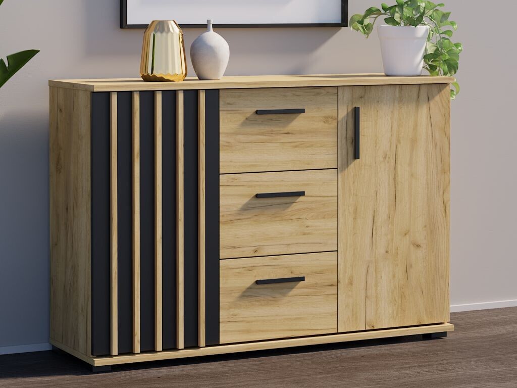 Komoda 120 cm dub craft so zásuvkami a úchytkami