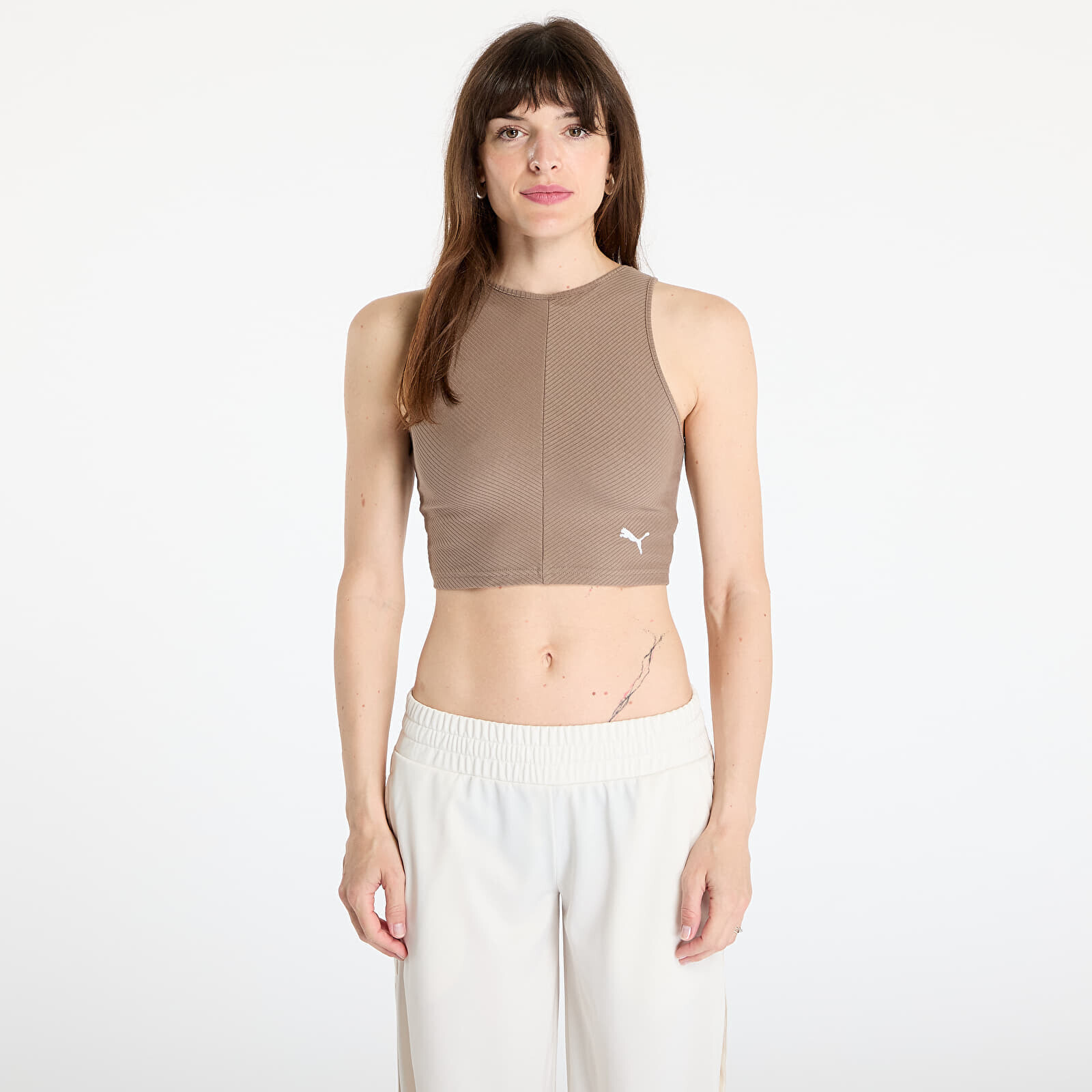 Top Puma Wardrobe Essentials Ribbed Crop Top Totally Taupe M