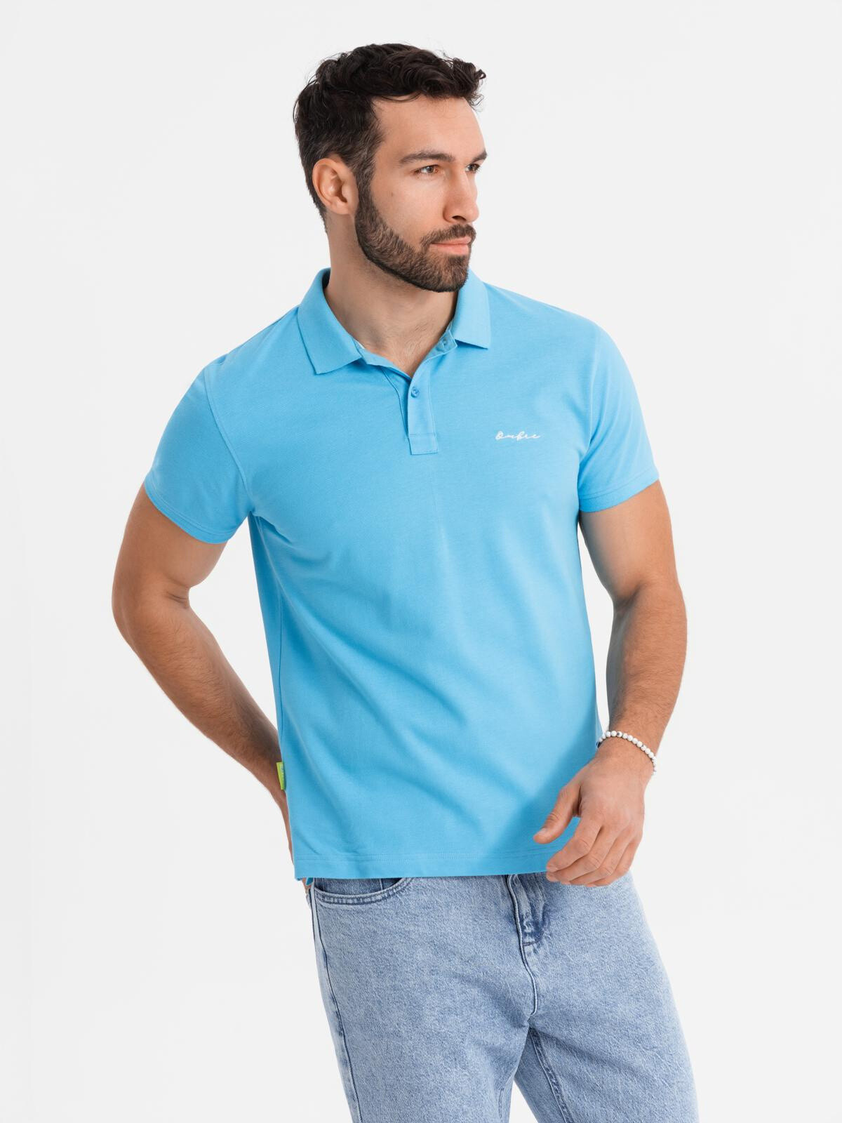 Ombre Cotton pique knit polo shirt - light blue