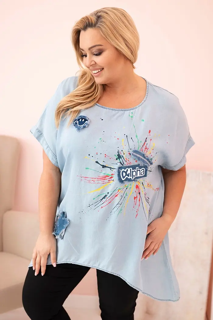 Kesi Włoski Dámska blúzka Plus Size s nášivkami ľahká džínsovina