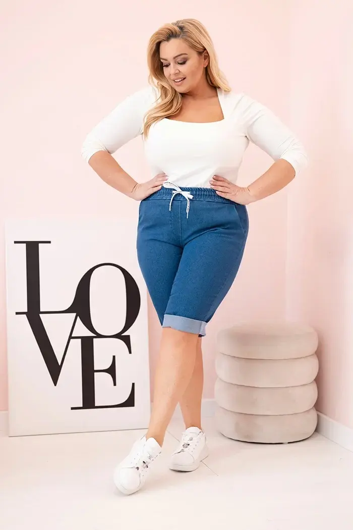 Kesi Włoski Dámske bavlnené šortky Plus Size so šnúrkou denim