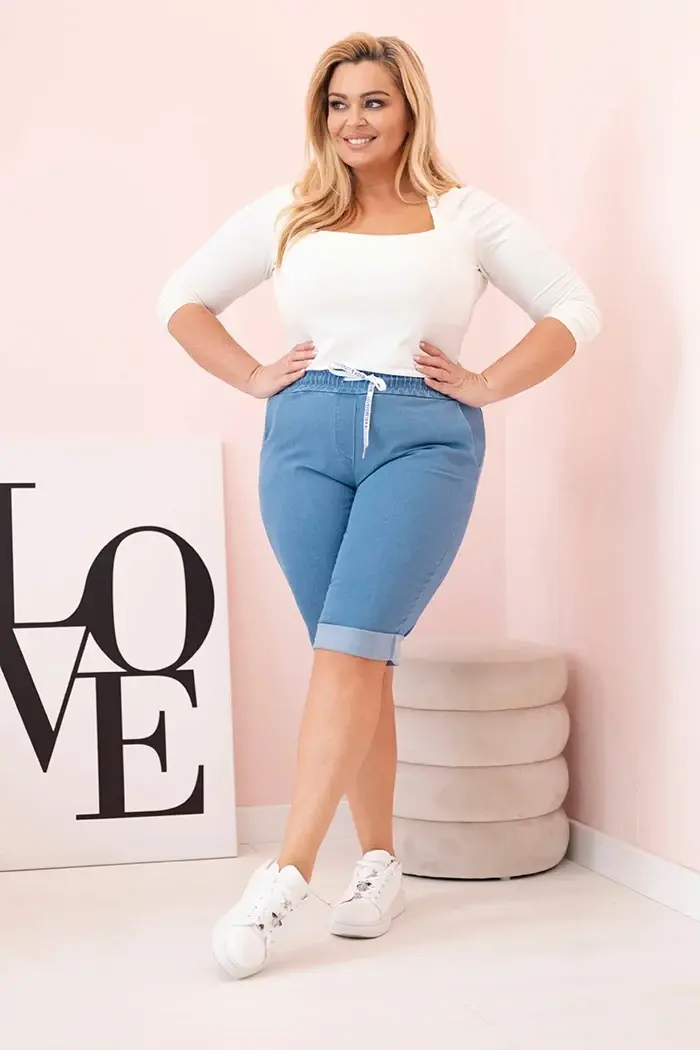 Kesi Włoski Dámske bavlnené šortky Plus Size so šnúrkou ľahká džínsovina