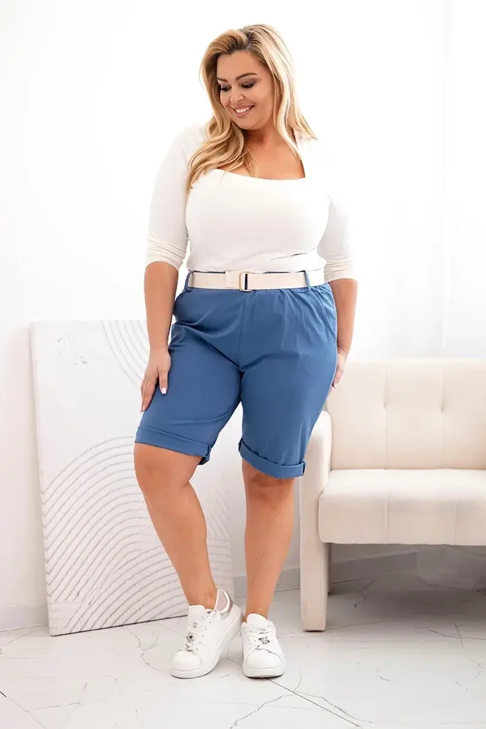 Kesi Włoski Dámske bavlnené šortky Plus Size s opaskom denim