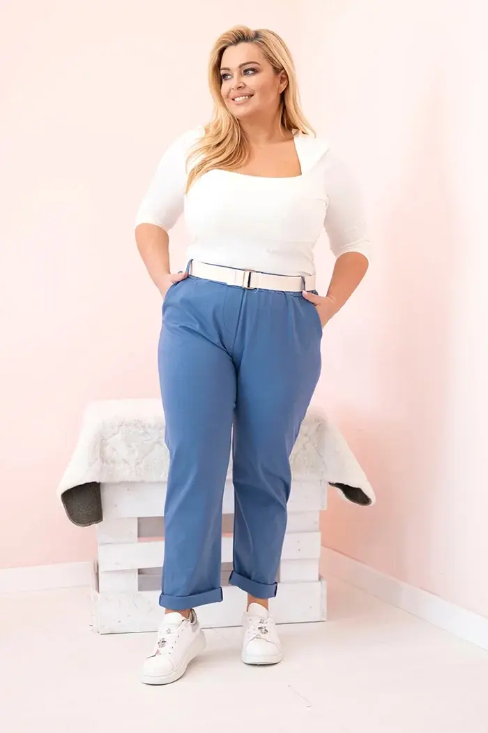 Kesi Włoski Dámske bavlnené nohavice Plus Size s opaskom denim