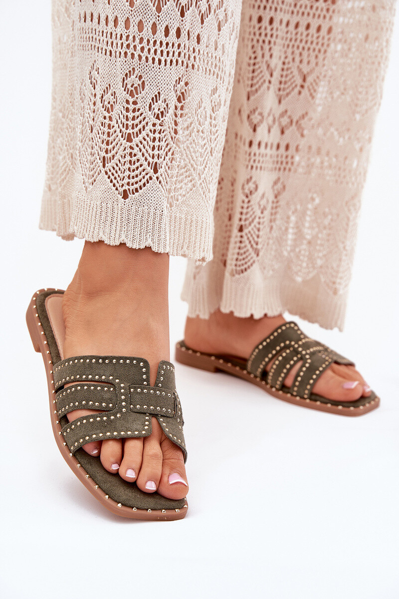 Boto Zdobené Ploské Sandále Zelené Anniles