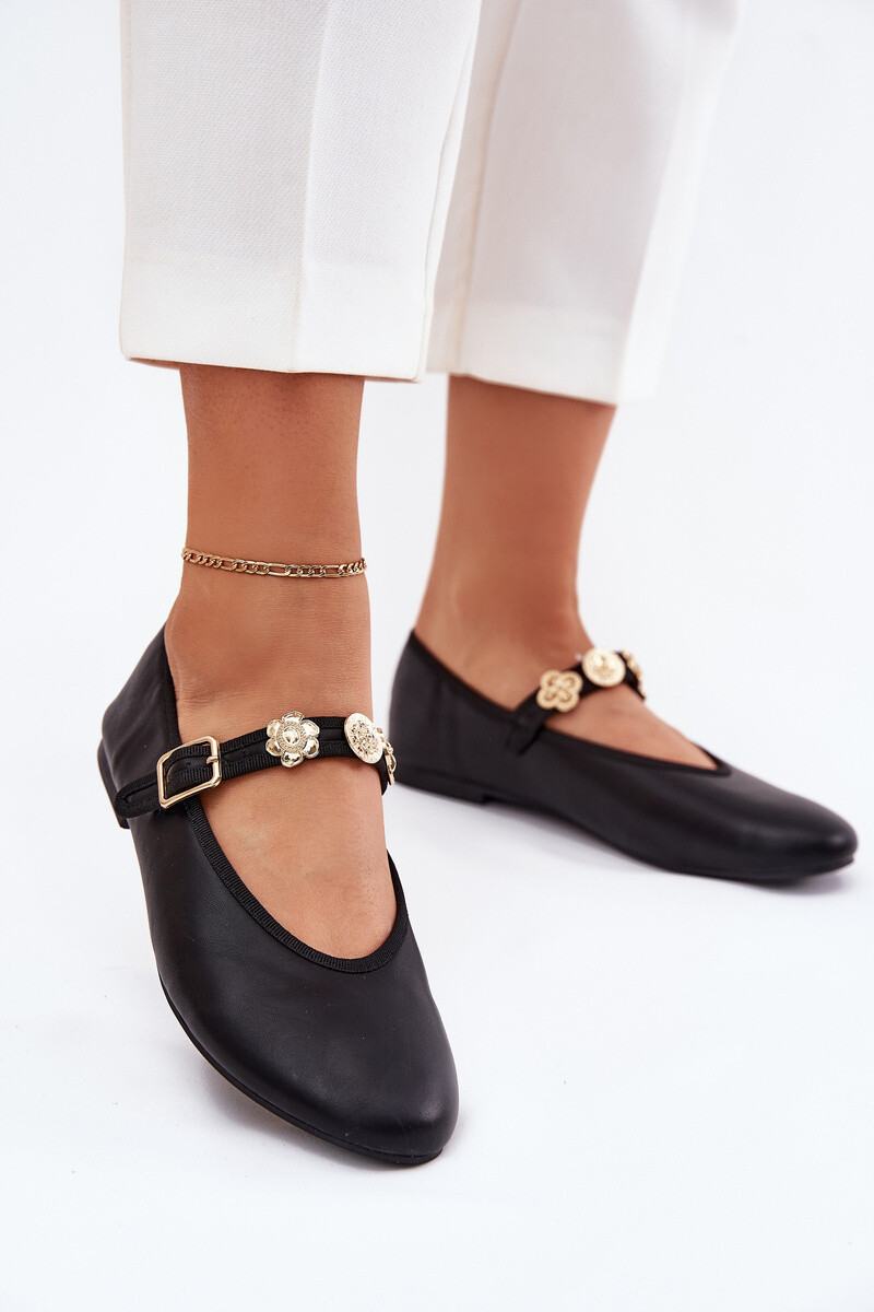 Boto Dámske Baletky S Pásom A Zlatými Dekoráciami Čierne Firicene