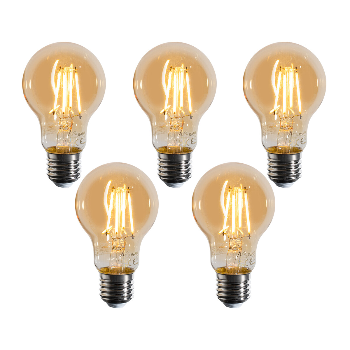 Set van 5 E27 dimbare LED lampen A60 goud 4W 420 lm 2200K
