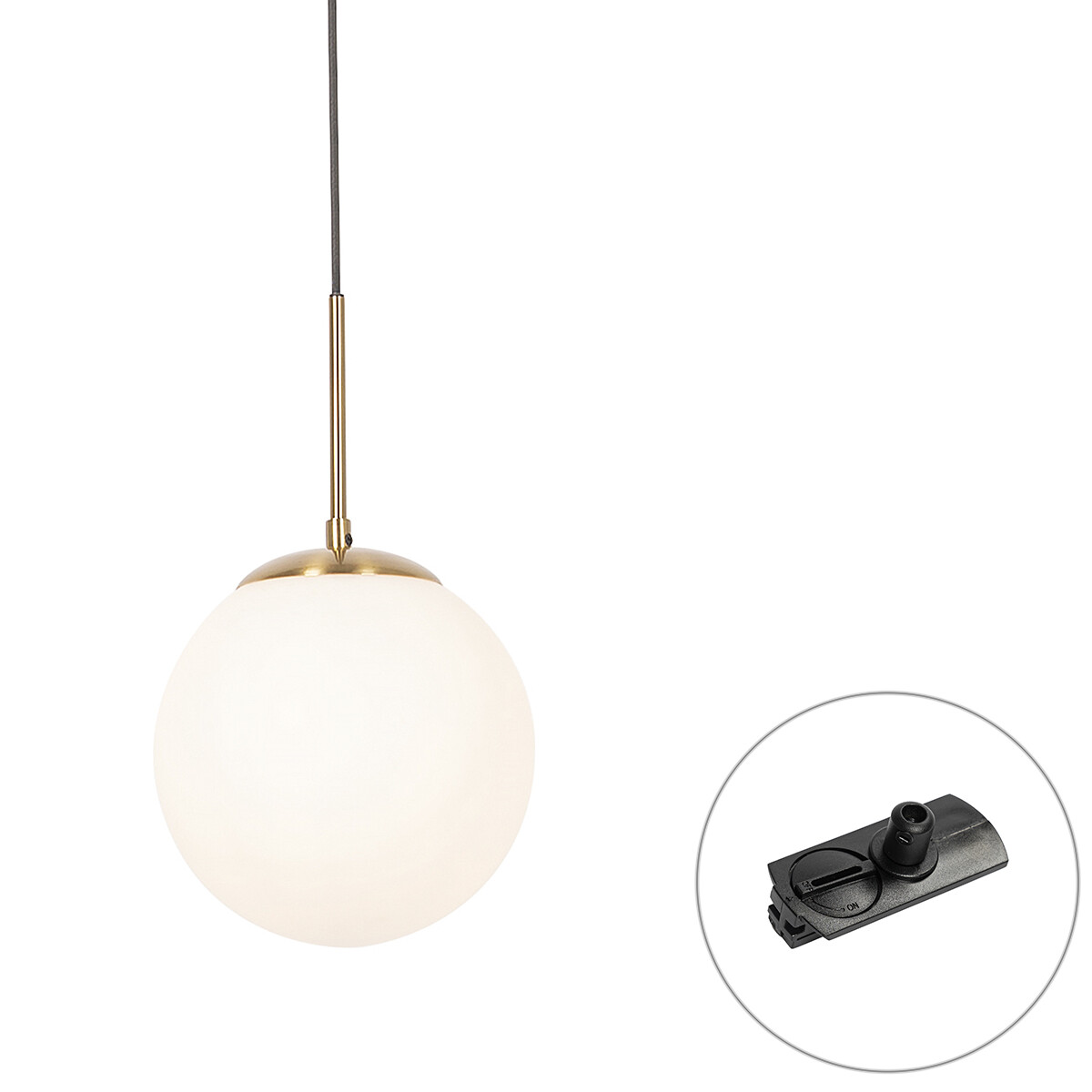 Art Deco hanglamp goud met opaal glas incl. rail adapter zwart 1-fase - Iconic Flore