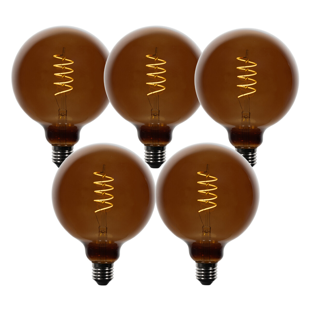 Sada 5 stmievateľných LED žiaroviek E27 G125 hnedá 4W 120 lm 1800K