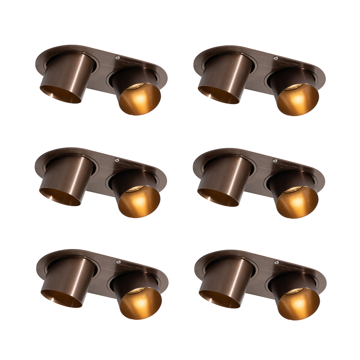 Set van 6 inbouwspots donkerbrons GU10 50mm 2-lichts - Installa
