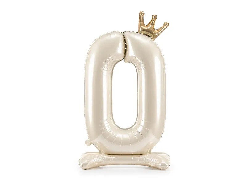 PartyDeco Samostojaci fóliový balón 0 - Satin cream 84 cm