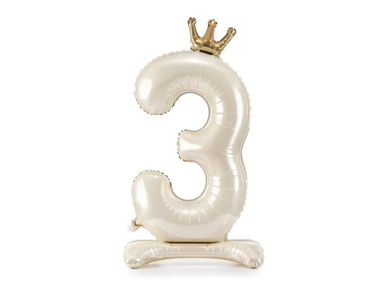 PartyDeco Samostojaci fóliový balón 3 - Satin cream 84 cm