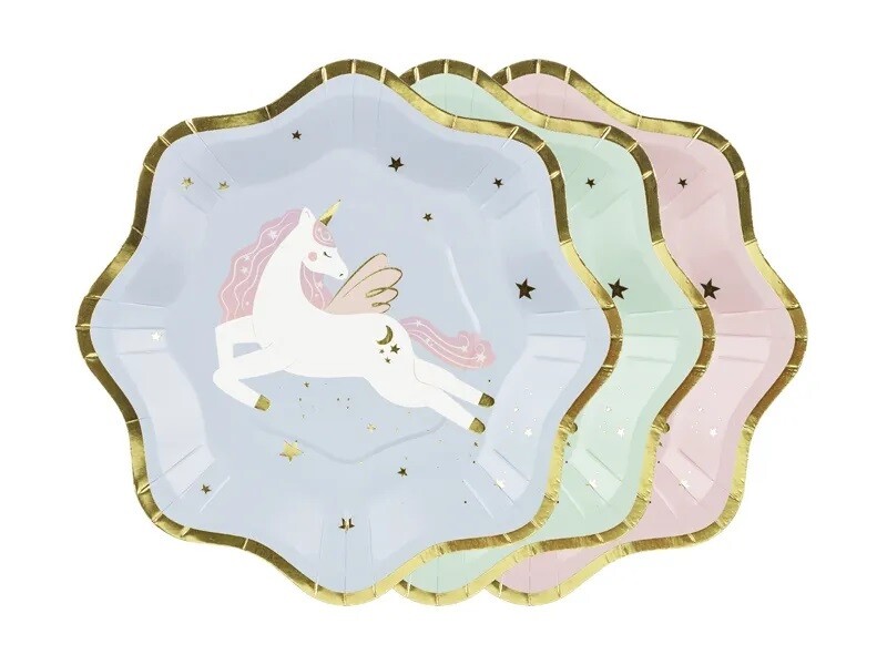 PartyDeco Papierové taniere - Jednorožec 18 cm