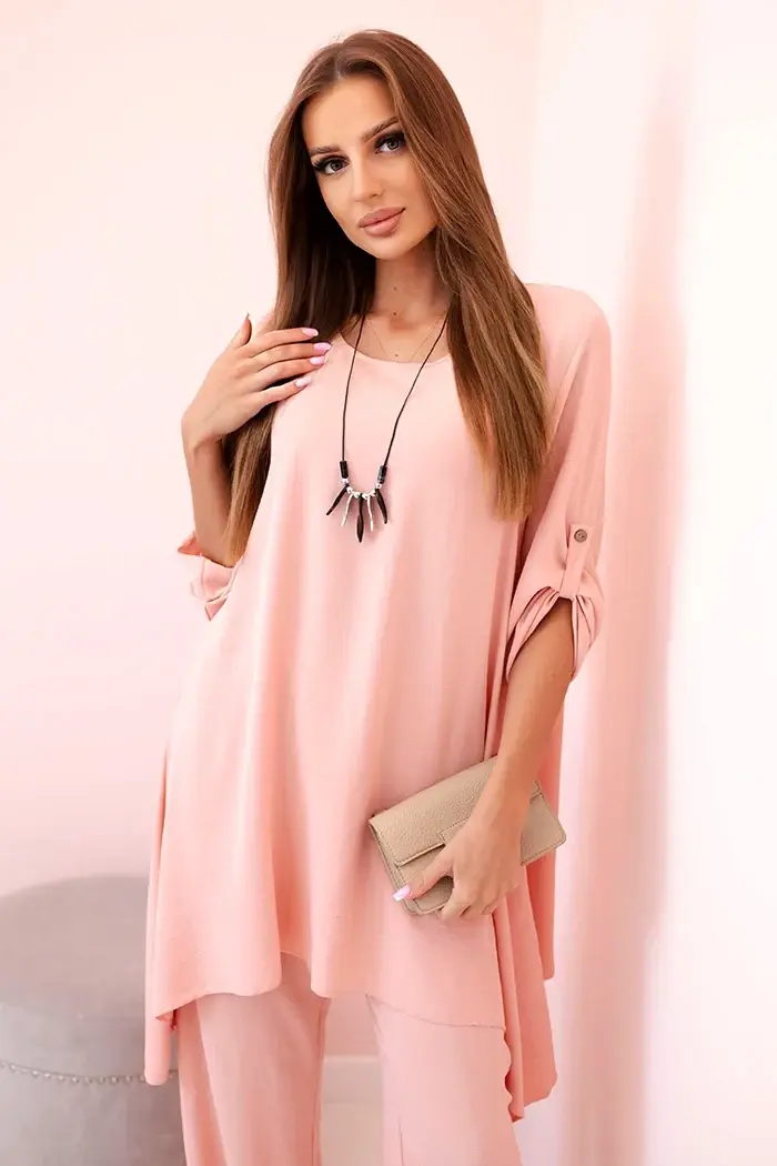 Kesi Włoski Sada blúzky + nohavice s príveskom tmavý púder ružový