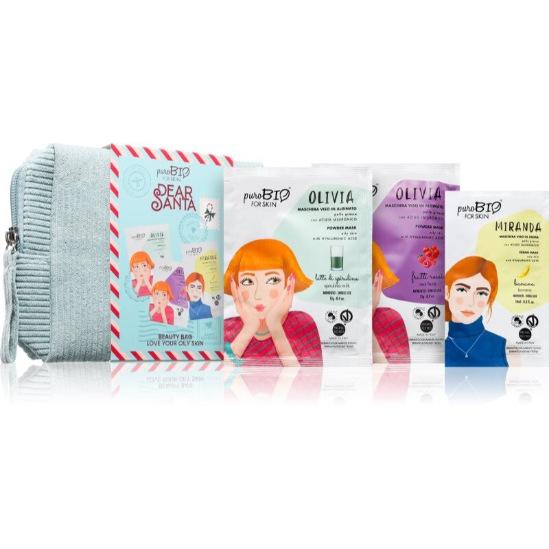puroBIO Cosmetics Dear Santa Love Your Oily Skin sada pleťových masiek pre mastnú a zmiešanú pleť