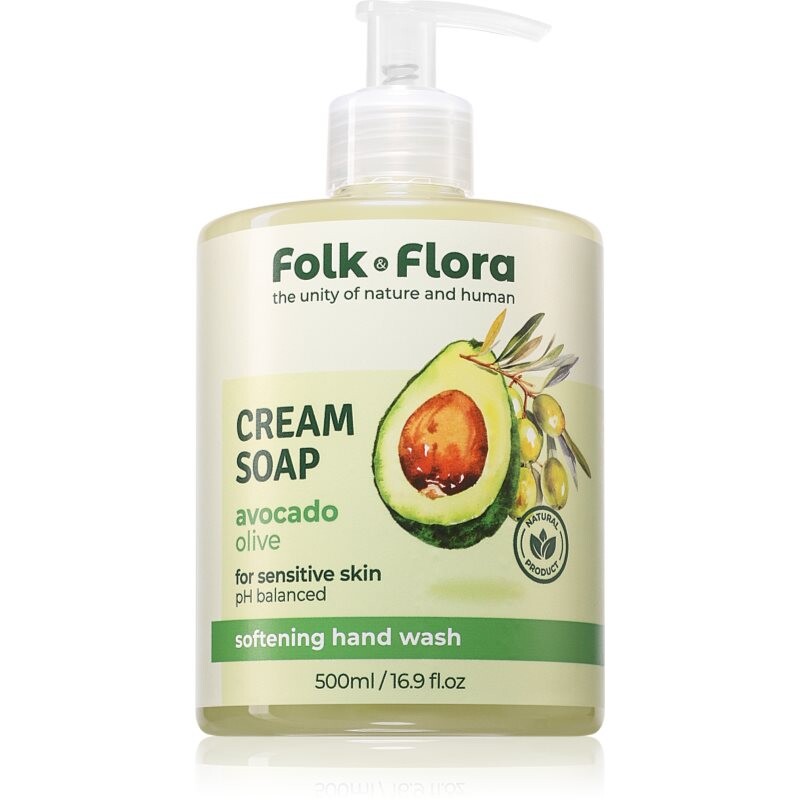 Folk & Flora Avocado & Olive tekuté mydlo pre citlivú pokožku 500 ml