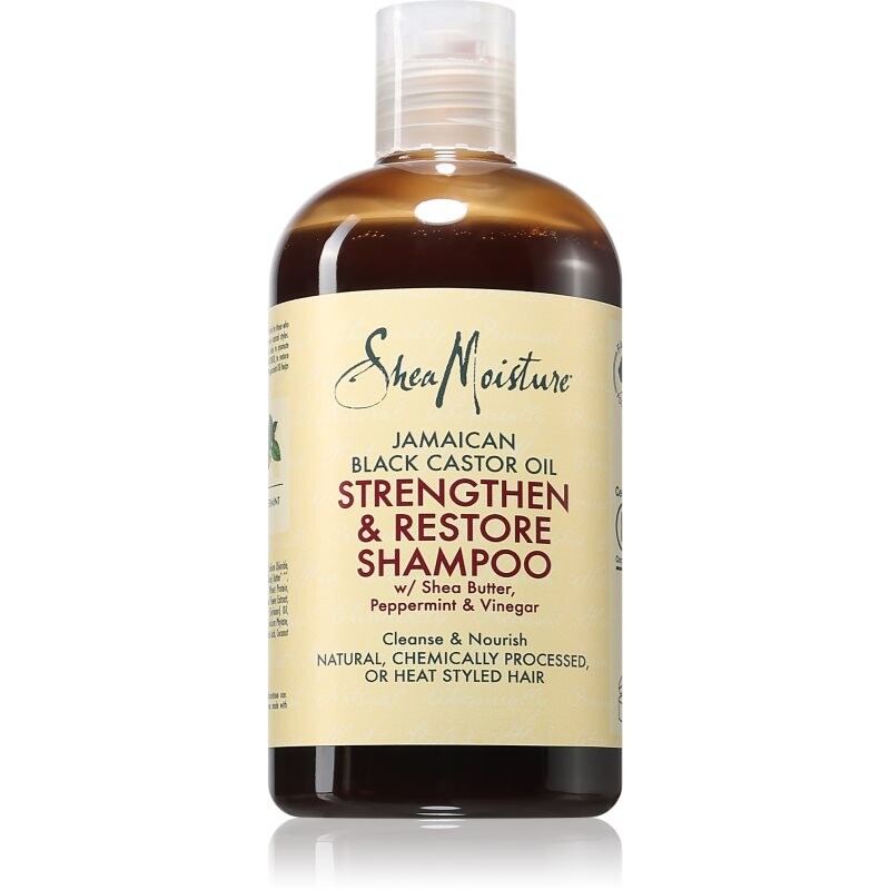 Shea Moisture Jamaican Black Castor Oil Strengthen & Restore čistiaci šampón pre poškodené a farbené vlasy 384 ml