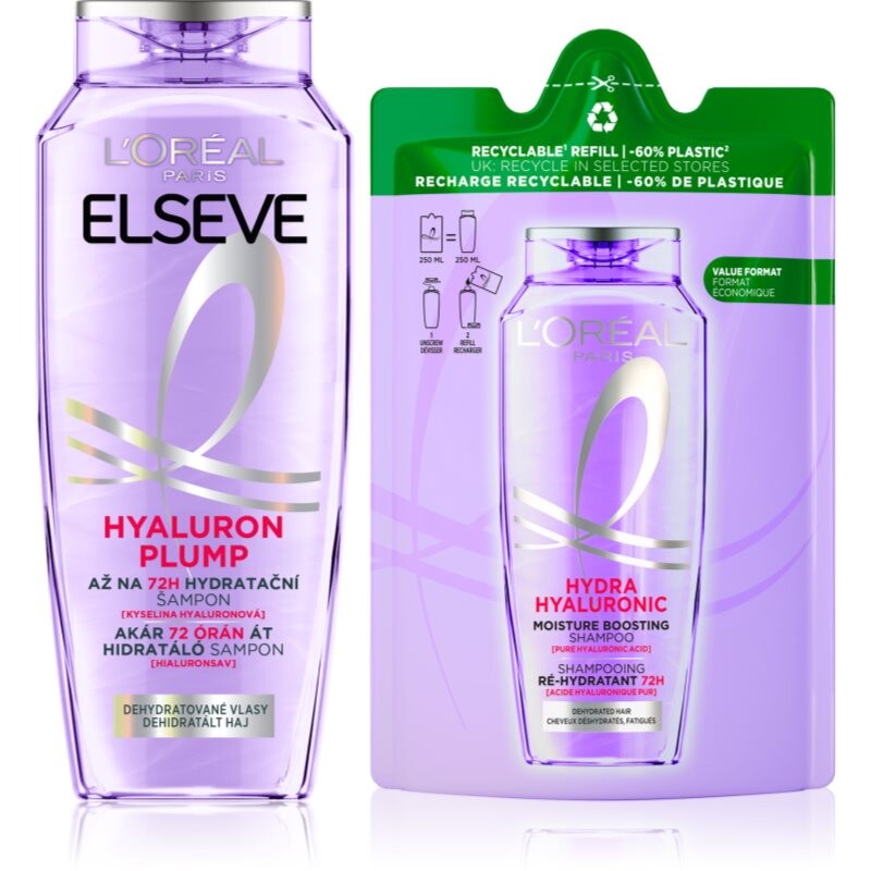 L’Oréal Paris Elseve Hyaluron Plump hydratačný šampón s kyselinou hyalurónovou 2 ks