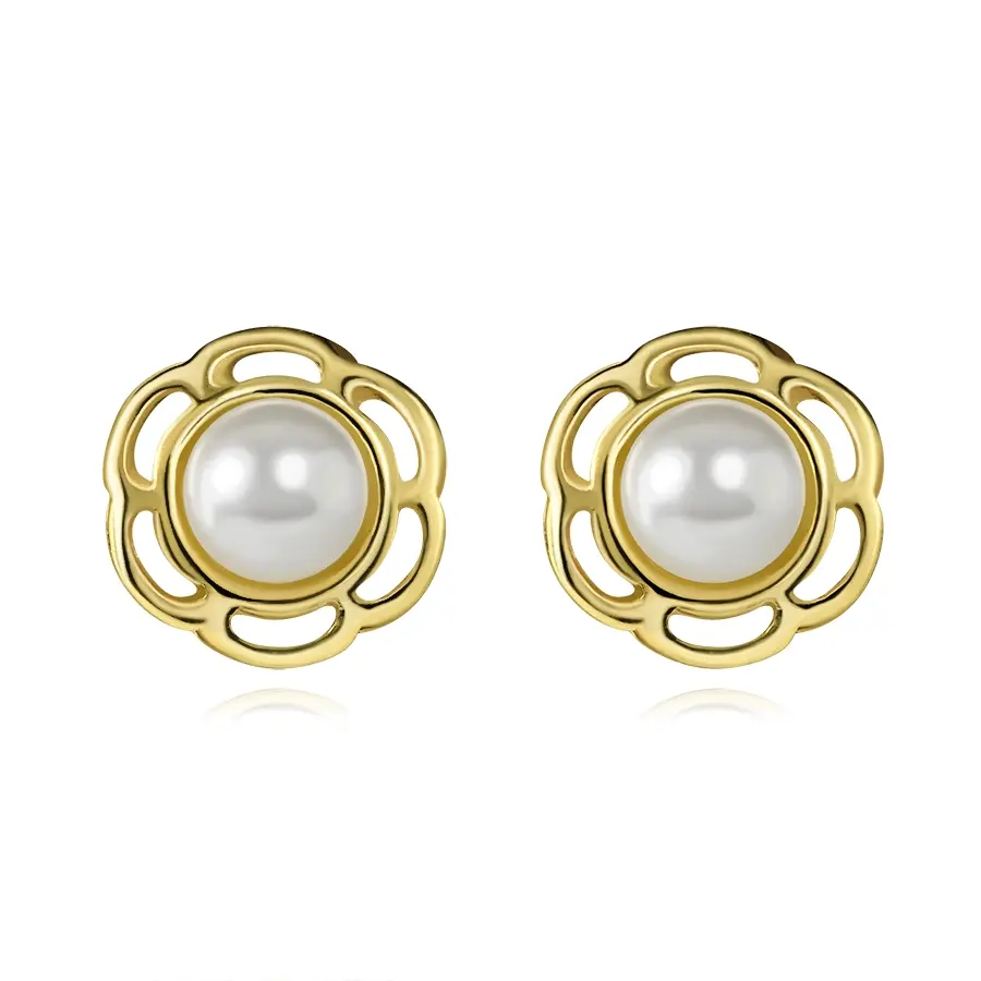 Zlaté náušnice 14K v tvare kvetu s kultivovanou perlou