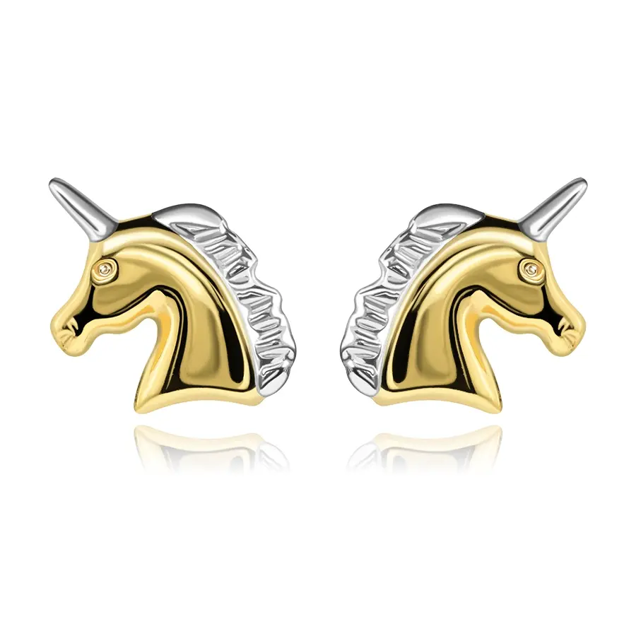 Zlaté náušnice 14K v tvare hlavy jednorožca