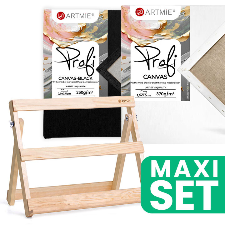 Sada stolového stojanu ARTMIE s čiernym a bielym plátnom PROFI 40x30 cm