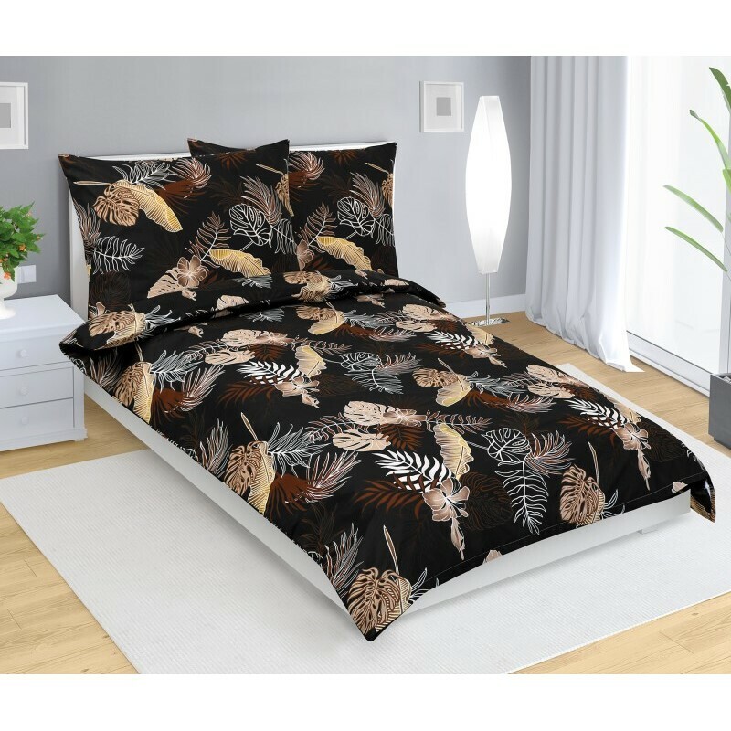 Bellatex Bavlnené obliečky Monstera tmavohnedá, 140 x 200 cm, 70 x 90 cm